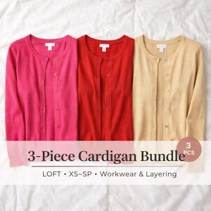 LOFT Cardigan Bundle –Piece Set– Pink Red Gold – Size XS/SP–Workwear Layering